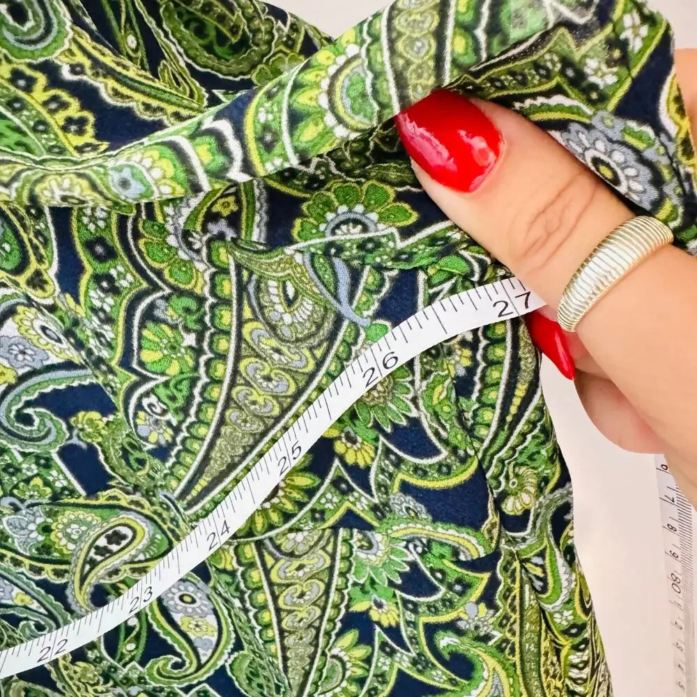 MICHAEL KORS Green White Navy Blue Paisley Print Tunic $120 Blouse Top Shirt 2X